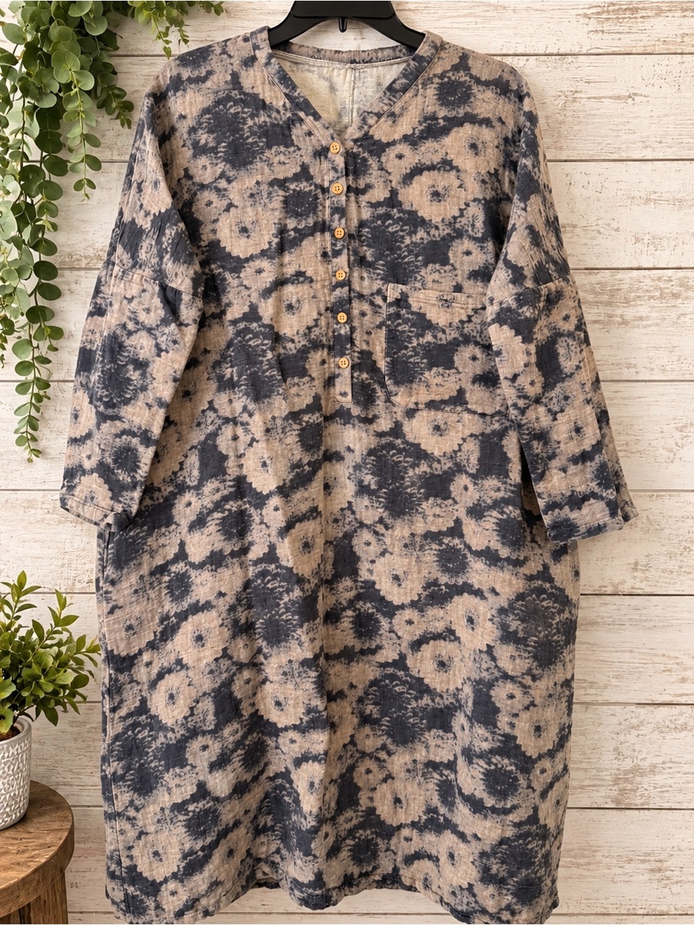 Coco K Japanese Lagenlook Oversized Floral Tunic Dress M Boho